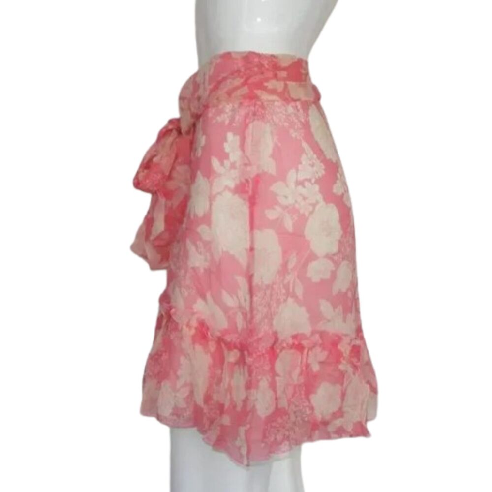 JOIE Silk Skirt, 6, Pink Floral, Sash belt, Ruffle, Side Zipper - Picture 5 of 11